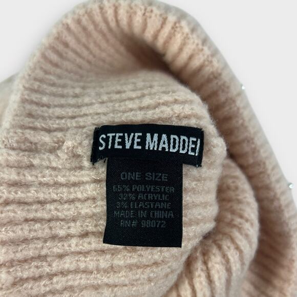 Steve Madden Pearl Embellished Cuffed Knit Winter Beanie Hat NEW - Picture 3 of 3